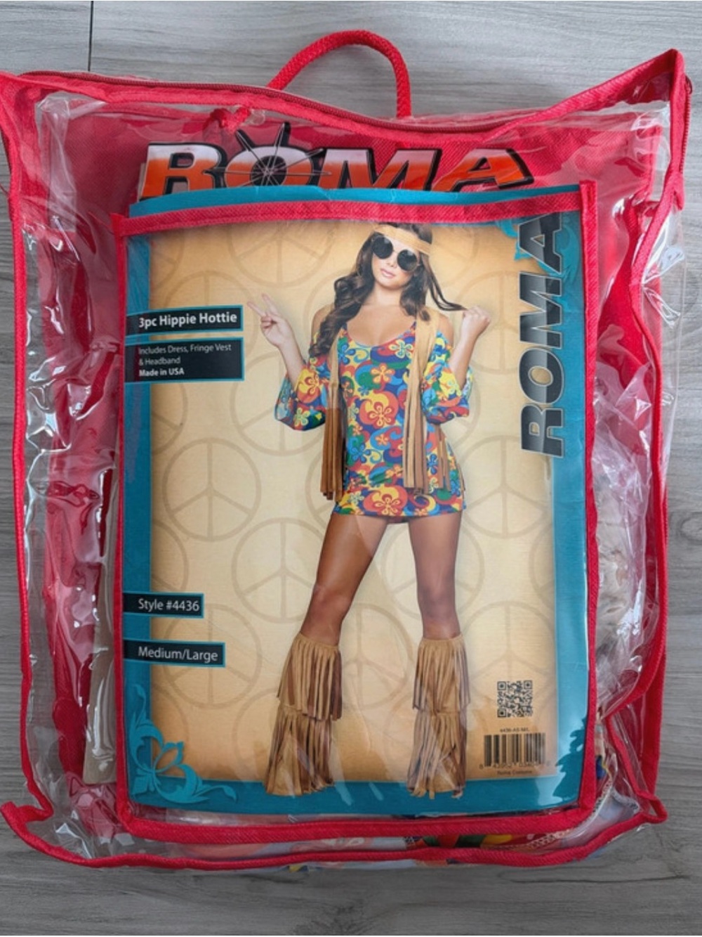Roma Multicolor Floral Hippie Costume Dress with Fringe Vest and Headband